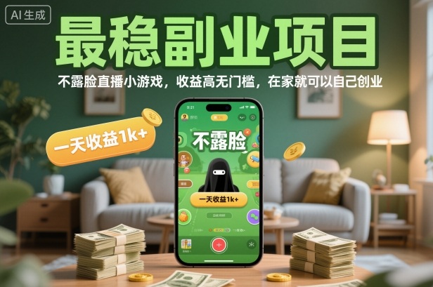 最稳副业项目,不露脸直播小游戏,收益高无门槛,一天收益1k+,在家就可以自己创业【揭秘】-低成本创业项目大全|短视频带货+AI副业变现|知行创业网