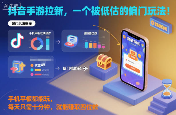 抖音手游拉新，一个被低估的偏门玩法！手机平板都能玩，每天只需十分钟，就能賺取四位数【揭秘】-低成本创业项目大全｜短视频带货+AI副业变现｜知行创业网