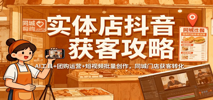 实体店抖音获客攻略：AI工具+团购运营+短视频批量创作，同城门店获客转化-低成本创业项目大全｜短视频带货+AI副业变现｜知行创业网