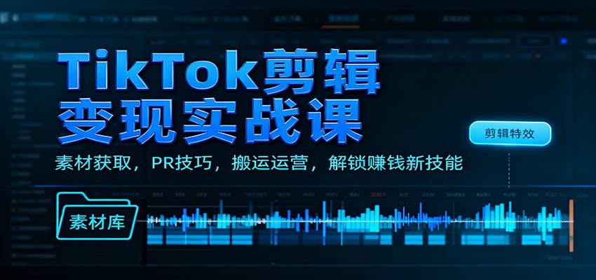 TikTok剪辑变现实战课：素材获取，PR技巧，搬运运营，解锁赚钱新技能-低成本创业项目大全｜短视频带货+AI副业变现｜知行创业网