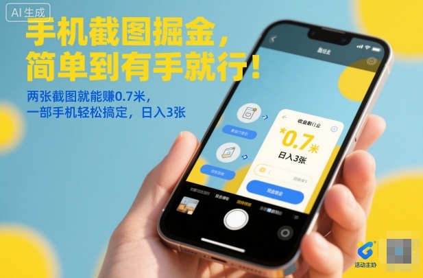 手机截图掘金，简单到有手就行！两张截图就能賺0.7米，一部手机轻松搞定，日入3张【揭秘】-低成本创业项目大全｜短视频带货+AI副业变现｜知行创业网
