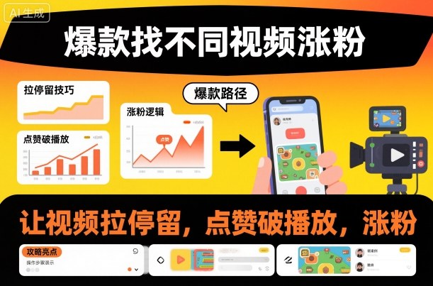 爆款找不同视频涨粉，让视频拉停留，实现点赞，破播放，涨粉-低成本创业项目大全｜短视频带货+AI副业变现｜知行创业网