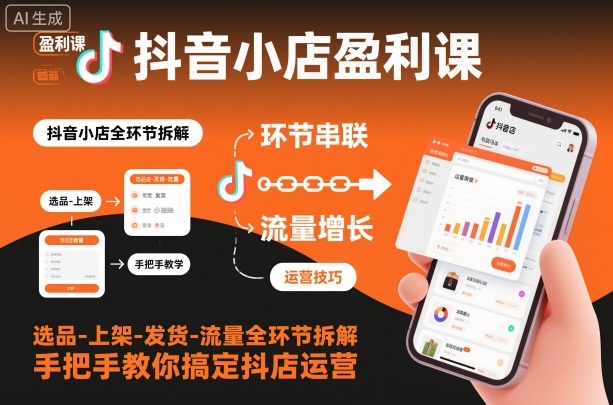 抖音小店盈利课-选品-上架-发货-流量全环节拆解，手把手教你搞定抖店运营-低成本创业项目大全｜短视频带货+AI副业变现｜知行创业网