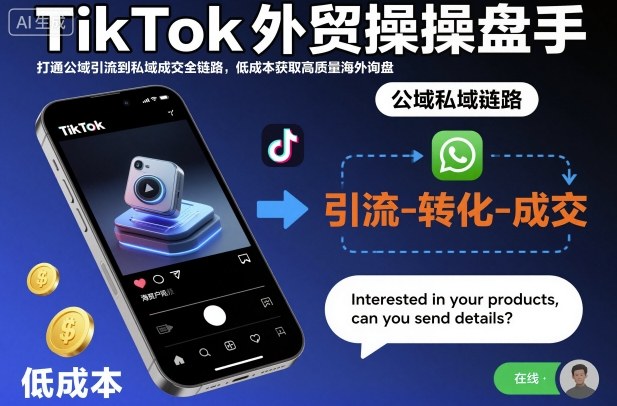 TikTok外贸操盘手，打通公域引流到私域成交全链路，低成本获取高质量海外询盘-低成本创业项目大全｜短视频带货+AI副业变现｜知行创业网