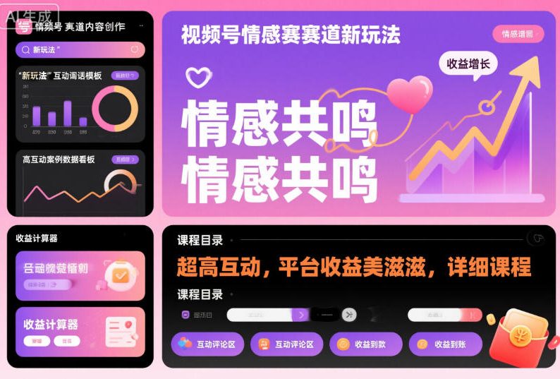 视频号情感赛道新玩法，超高互动，平台收益美滋滋，详细课程-低成本创业项目大全｜短视频带货+AI副业变现｜知行创业网