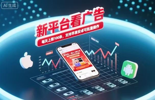 新台看广告，养好机一条5毛到5块，单机日入30到100，支持苹果安卓，可批量操作。-低成本创业项目大全｜短视频带货+AI副业变现｜知行创业网