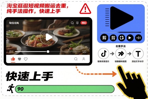 淘宝逛逛短视频搬运去重，纯手法操作，快速上手-低成本创业项目大全｜短视频带货+AI副业变现｜知行创业网
