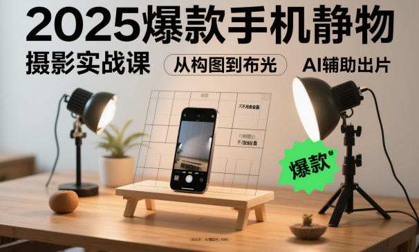 2025爆款手机静物摄影实战课，从构图到布光，不用贵设备，AI辅助出片-低成本创业项目大全｜短视频带货+AI副业变现｜知行创业网