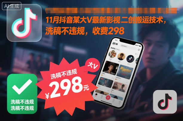 11月抖音某大V最新影视二创搬运技术，洗稿不违规，收费298-低成本创业项目大全｜短视频带货+AI副业变现｜知行创业网