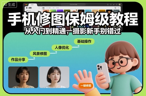 手机修图保姆级教程,从入门到精通,摄影新手别错过-低成本创业项目大全|短视频带货+AI副业变现|知行创业网