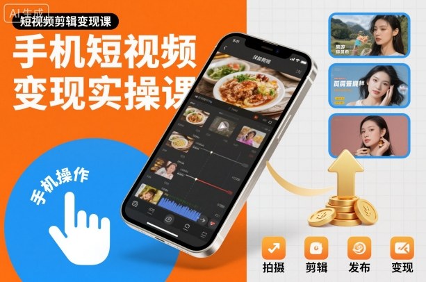 手机短视频变现实操课，短视频剪辑变现课-低成本创业项目大全｜短视频带货+AI副业变现｜知行创业网
