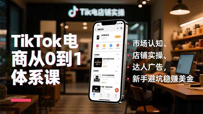 (16818期)TikTok电商从0到1体系课,市场认知、店铺实操、达人广告,新手避坑稳赚美金-低成本创业项目大全|短视频带货+AI副业变现|知行创业网