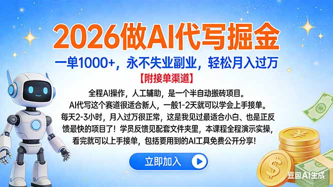 （16924期）2026做AI代写掘金，一单1000+，永不失业副业，轻松月入过万-低成本创业项目大全｜短视频带货+AI副业变现｜知行创业网