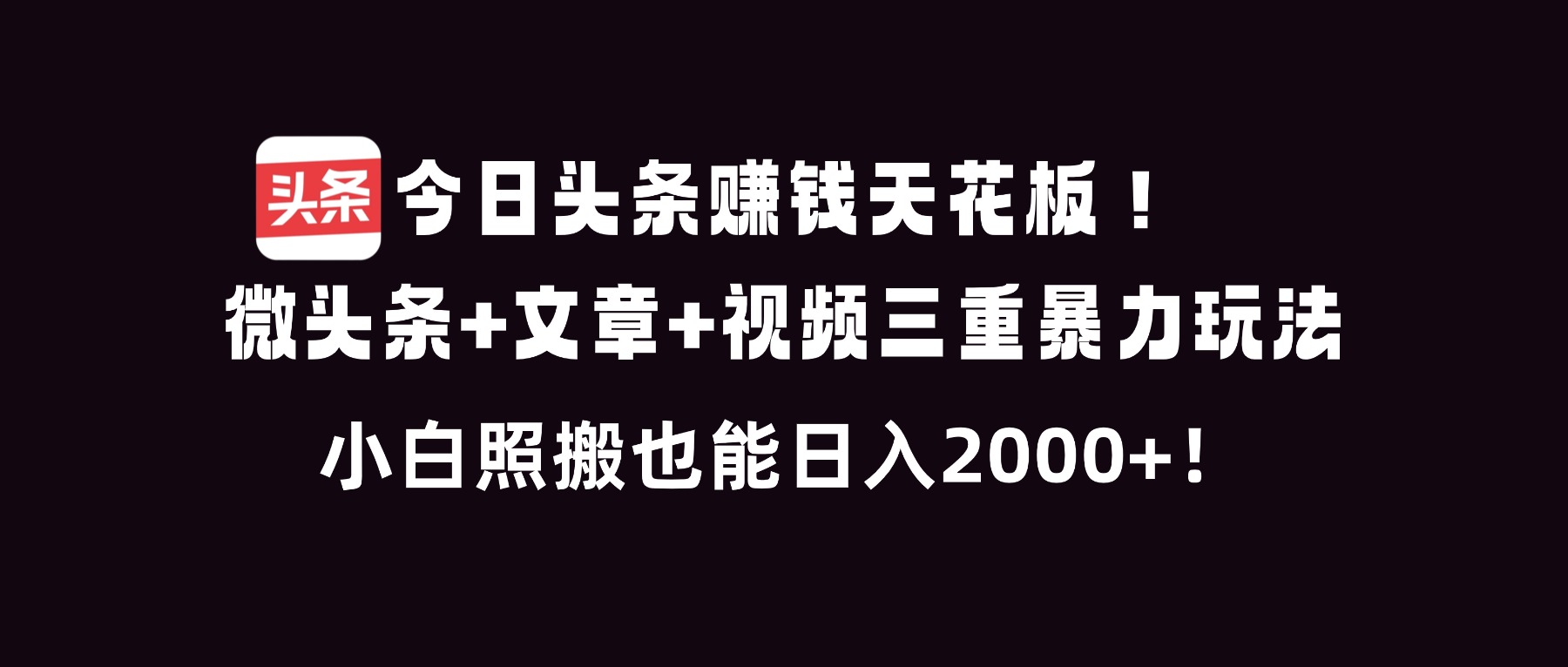 （16888期）今日头条赚钱天花板！微头条+文章+视频三重暴利玩法，小白照搬也能日人2000+-低成本创业项目大全｜短视频带货+AI副业变现｜知行创业网