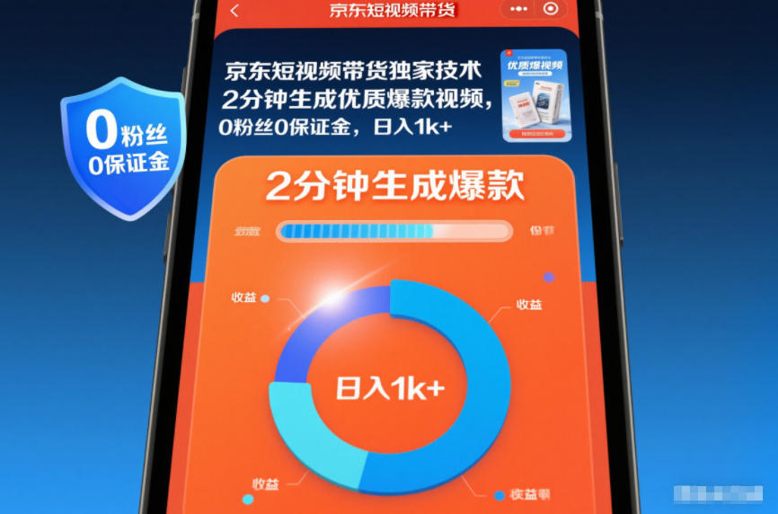京东短视频带货独家技术,2分钟生成一条优质爆款视频,0粉丝0保证金,日入1k+【揭秘】-低成本创业项目大全|短视频带货+AI副业变现|知行创业网