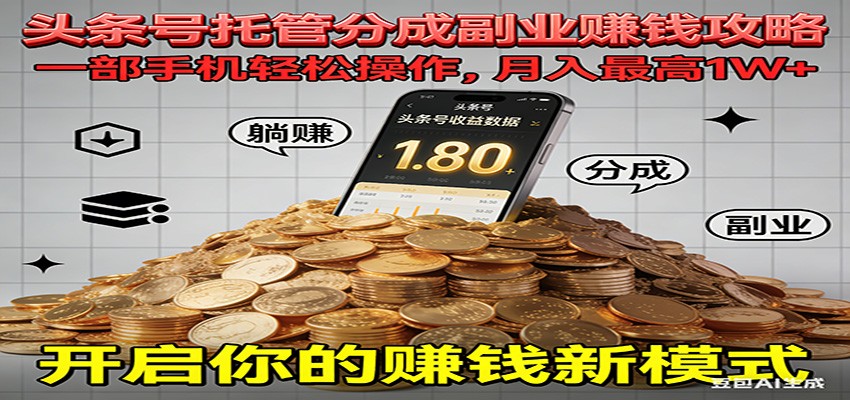 全程托管今日头条,一部手机就可以开干,最高躺赚1W+-低成本创业项目大全|短视频带货+AI副业变现|知行创业网