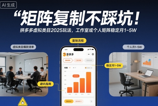 矩阵复制不踩坑！拼多多虚拟类目2025玩法，工作室或者个人矩阵稳定月1-5W【揭秘】-低成本创业项目大全｜短视频带货+AI副业变现｜知行创业网