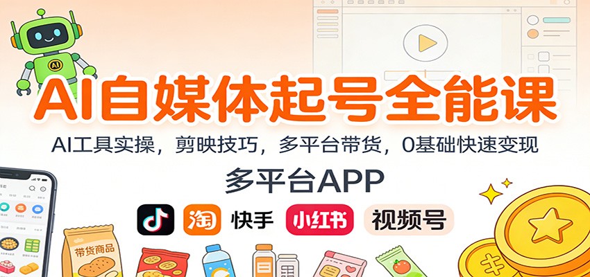 AI自媒体起号全能课:AI工具实操,剪映技巧,多平台带货,0基础快速变现-低成本创业项目大全|短视频带货+AI副业变现|知行创业网