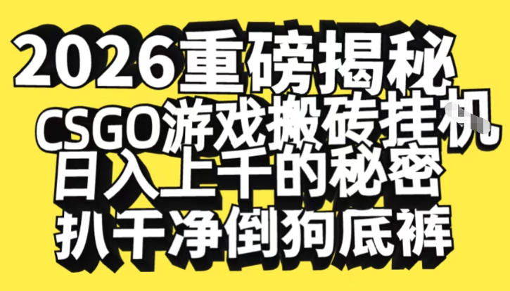 2026开年重磅解密，CSGO游戏搬砖挂G日入1k+的秘密，把倒狗的底裤扒干【揭秘】-低成本创业项目大全｜短视频带货+AI副业变现｜知行创业网