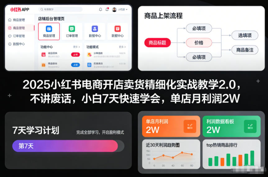 2025小红书电商开店卖货精细化实战教学2.0，不讲废话，小白7天快速学会，单店月利润2W-低成本创业项目大全｜短视频带货+AI副业变现｜知行创业网