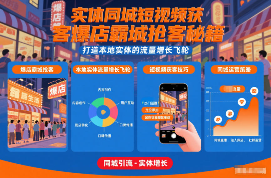 实体同城短视频获客爆店霸城抢客秘籍，打造本地实体的流量增长飞轮-低成本创业项目大全｜短视频带货+AI副业变现｜知行创业网