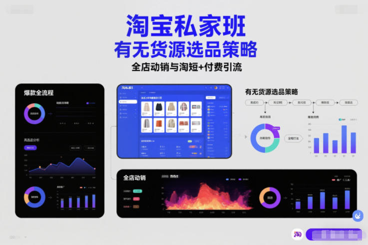 淘宝私家班，有无货源选品策略，高成功率爆款全流程打法，全店动销与淘短+付费引流-低成本创业项目大全｜短视频带货+AI副业变现｜知行创业网
