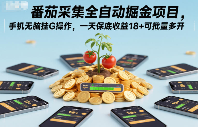 番茄采集全自动掘金项目，手机无脑挂G操作，一天保底收益18+可批量多开【揭秘】-低成本创业项目大全｜短视频带货+AI副业变现｜知行创业网