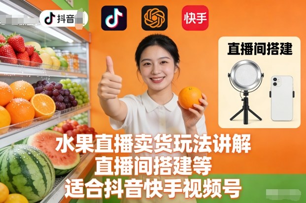 水果直播卖货玩法讲解、直播间搭建等,适合抖音快手视频号-低成本创业项目大全|短视频带货+AI副业变现|知行创业网