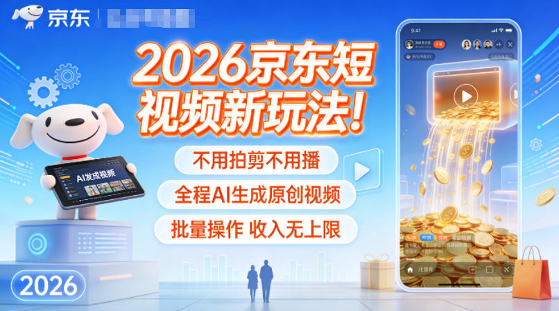 2026京东短视频新玩法！不用拍剪不用播，全程AI生成原创视频，批量操作收入无上限-低成本创业项目大全｜短视频带货+AI副业变现｜知行创业网