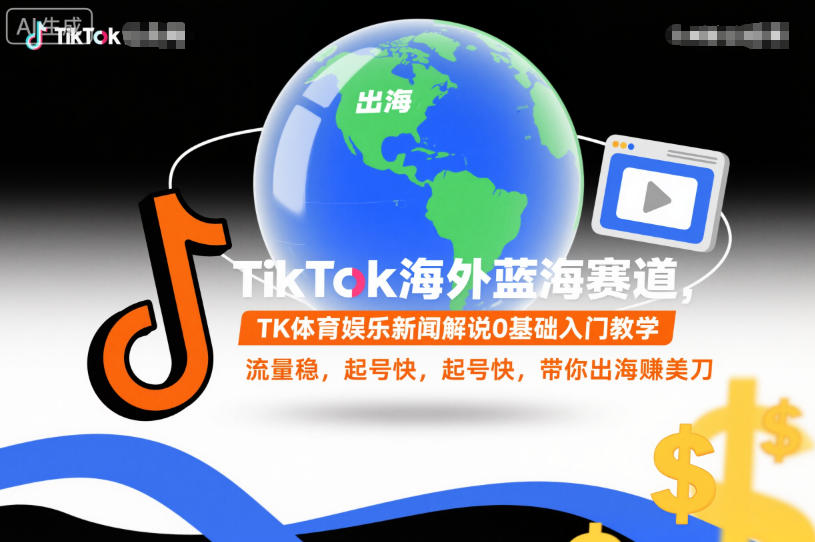 TikTok海外蓝海赛道，TK体育娱乐新闻解说0基础入门教学，流量稳，起号快，带你出海賺美刀-低成本创业项目大全｜短视频带货+AI副业变现｜知行创业网
