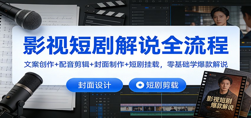 影视短剧解说全流程：文案创作+配音剪辑+封面制作+短剧挂载，零基础学爆款解说-低成本创业项目大全｜短视频带货+AI副业变现｜知行创业网