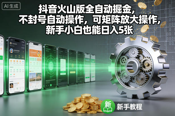 抖音火山版全自动掘金，不封号自动操作，可矩阵放大操作，新手小白也能日入5张【揭秘】-低成本创业项目大全｜短视频带货+AI副业变现｜知行创业网