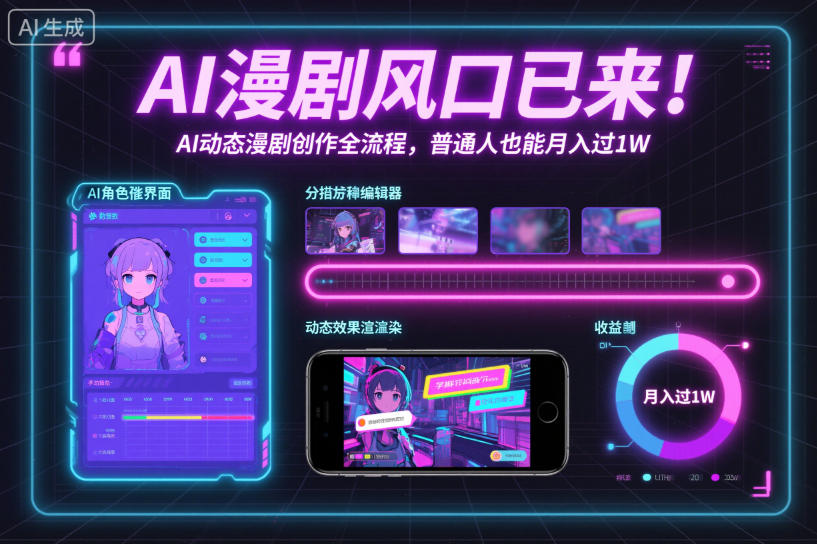 AI漫剧风口已来！AI动态漫剧创作全流程，普通人也能月入过1W-低成本创业项目大全｜短视频带货+AI副业变现｜知行创业网
