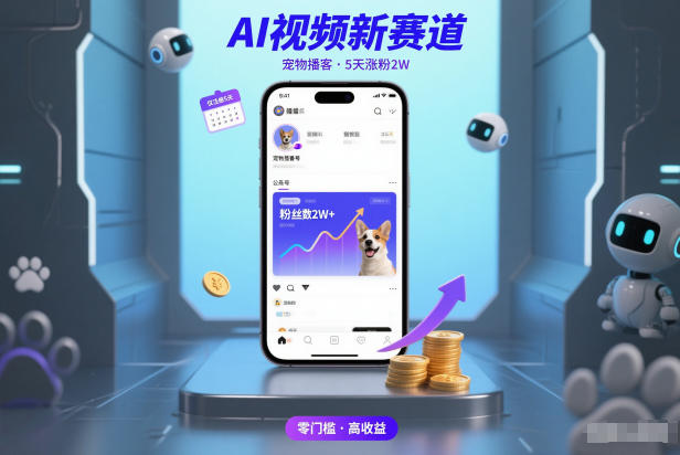 AI视频新赛道，宠物播客仅注册5天涨粉2W，收益非常可观-低成本创业项目大全｜短视频带货+AI副业变现｜知行创业网