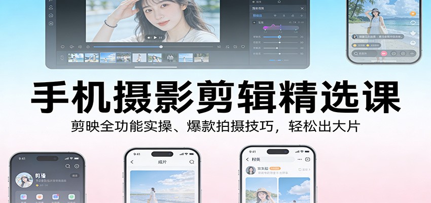 手机摄影剪辑精选课：剪映全功能实操、爆款拍摄技巧，轻松出大片-低成本创业项目大全｜短视频带货+AI副业变现｜知行创业网