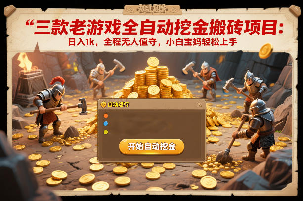 三款老游戏全自动挖金搬砖项目：日入1k，全程无人值守，小白宝妈轻松上手【揭秘】-低成本创业项目大全｜短视频带货+AI副业变现｜知行创业网