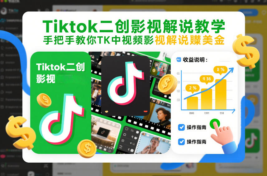 Tiktok二创影视解说教学，手把手教你TK中视频影视解说賺美金（更新26年1月）-低成本创业项目大全｜短视频带货+AI副业变现｜知行创业网