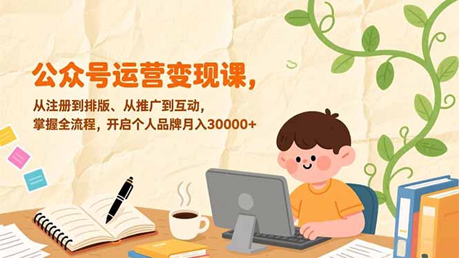（17067期）公众号运营变现课，从注册到排版、从推广到互动，掌握全流程，开启个人品牌月入30000+-低成本创业项目大全｜短视频带货+AI副业变现｜知行创业网