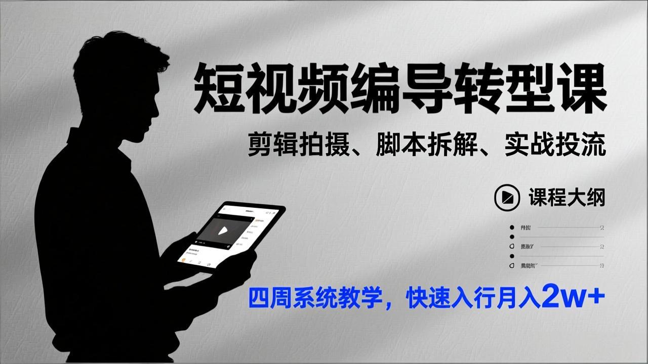 （17062期）短视频编导转型课，剪辑拍摄、脚本拆解、实战投流，四周系统教学，快速入行月入2w+-低成本创业项目大全｜短视频带货+AI副业变现｜知行创业网