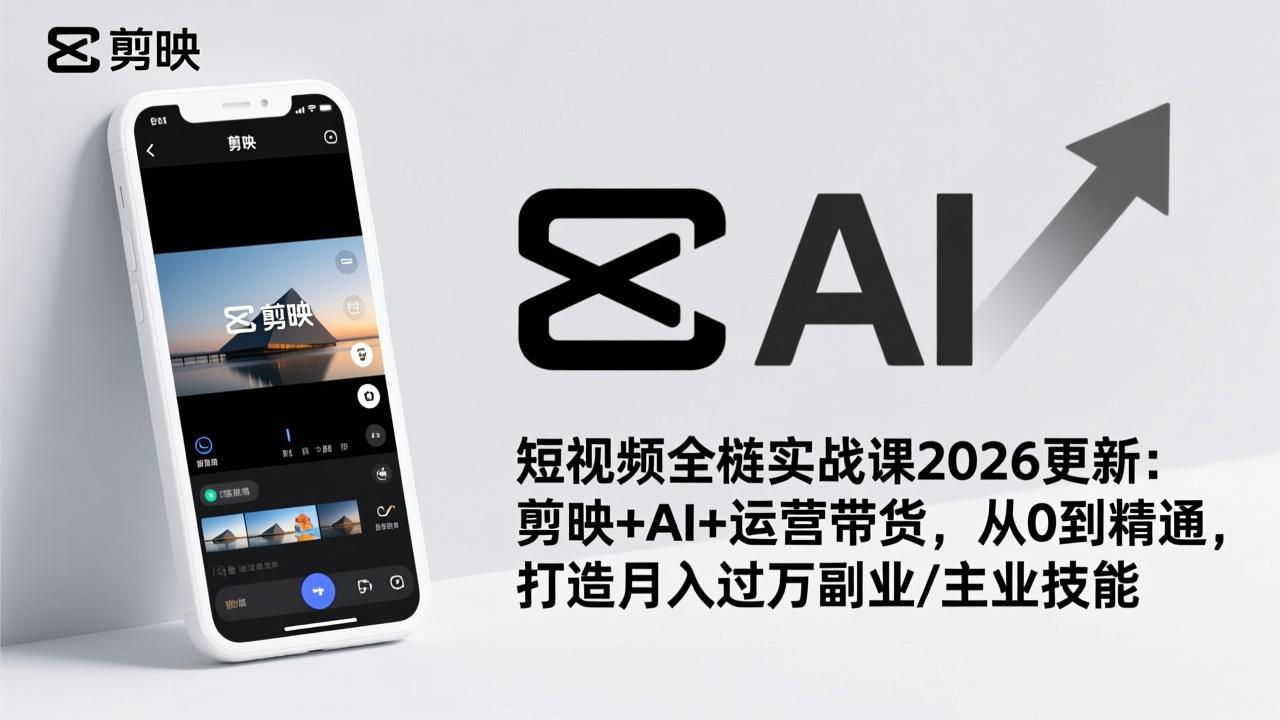 （17231期）短视频全栈实战课2026更新：剪映+AI+运营带货，从0到精通，打造月入过万副业/主业技能-低成本创业项目大全｜短视频带货+AI副业变现｜知行创业网