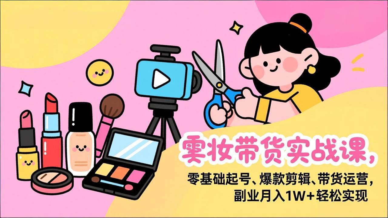 （17189期）美妆带货实战课，零基础起号、爆款剪辑、带货运营，副业月入1W+轻松实现-低成本创业项目大全｜短视频带货+AI副业变现｜知行创业网