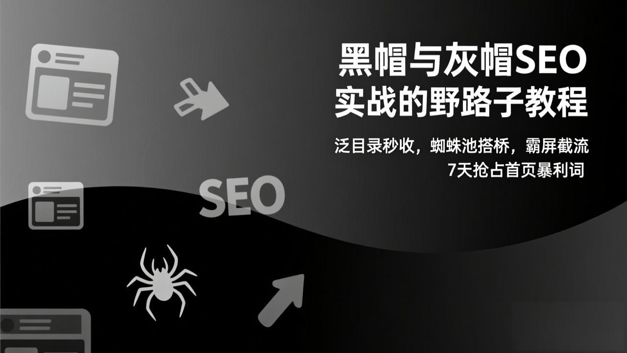 （17125期）黑帽与灰帽SEO实战的野路子教程：泛目录秒收，蜘蛛池搭桥，霸屏截流，7天抢占首页暴利词-低成本创业项目大全｜短视频带货+AI副业变现｜知行创业网