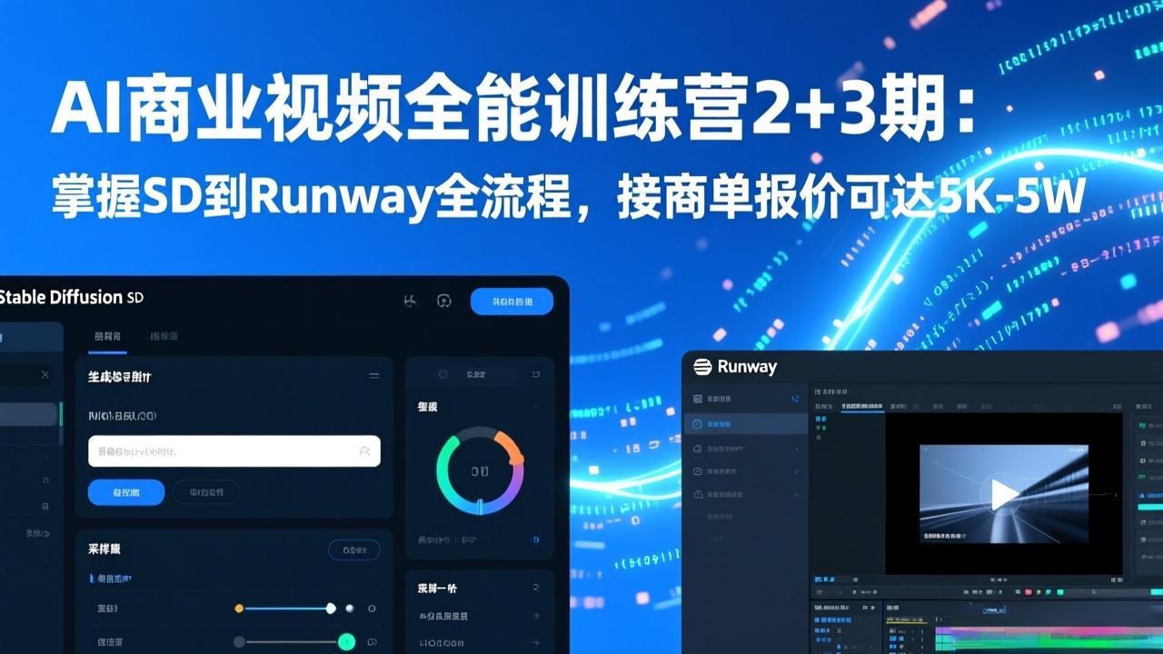 （17235期）AI商业视频全能训练营2+3期：掌握SD到Runway全流程，接商单报价可达5K-5W-低成本创业项目大全｜短视频带货+AI副业变现｜知行创业网