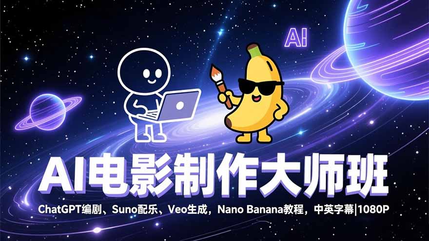 （17011期）AI电影制作大师班：ChatGPT编剧、Suno配乐、Veo生成，Nano Banana教程，中英字幕|1080P-低成本创业项目大全｜短视频带货+AI副业变现｜知行创业网