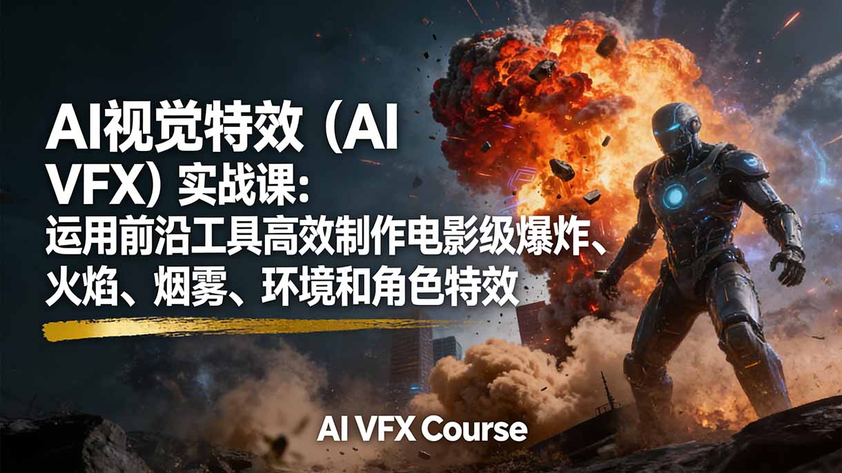 （17212期）AI视觉特效（AI VFX）实战课：运用前沿工具高效制作电影级爆炸、火焰、烟雾、环境和角色特效-低成本创业项目大全｜短视频带货+AI副业变现｜知行创业网