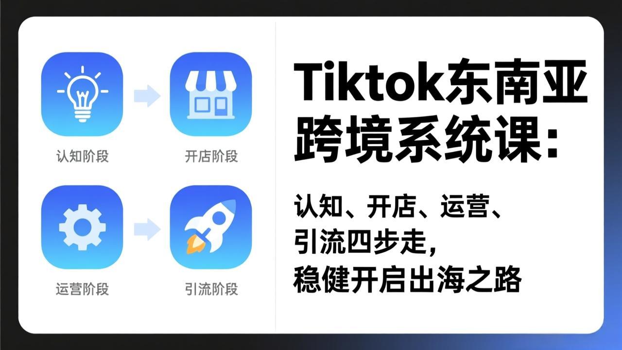 (17243期)TikTok东南亚跨境系统课:认知、开店、运营、引流四步走,稳健开启出海之路-低成本创业项目大全|短视频带货+AI副业变现|知行创业网