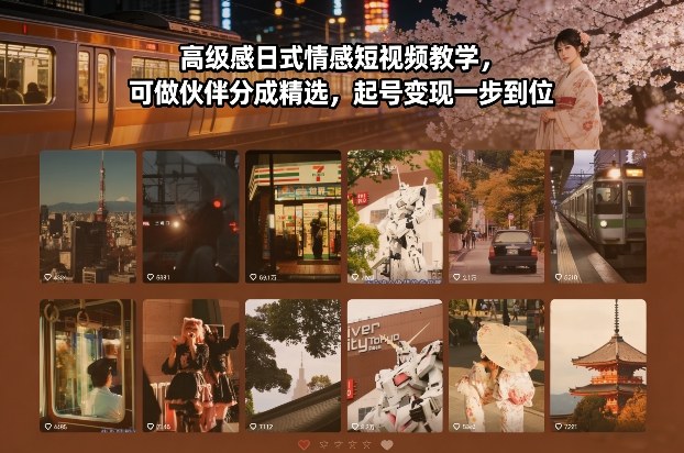 高级感日式情感短视频教学，可做伙伴分成精选，起号变现一步到位-低成本创业项目大全｜短视频带货+AI副业变现｜知行创业网