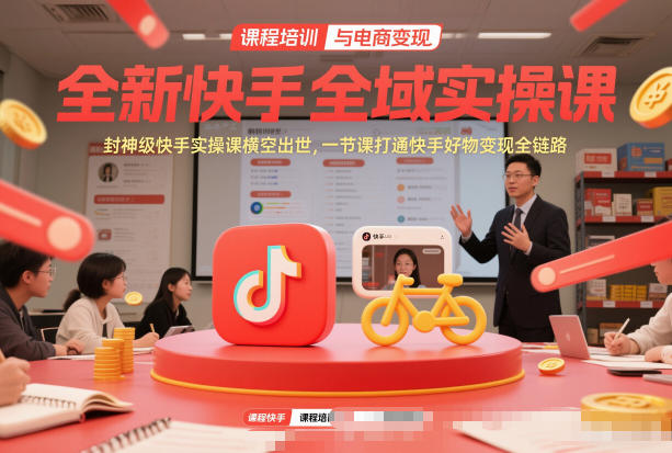全新快手全域实操课，封神级快手实操课横空出世，一节课打通快手好物变现全链路-低成本创业项目大全｜短视频带货+AI副业变现｜知行创业网