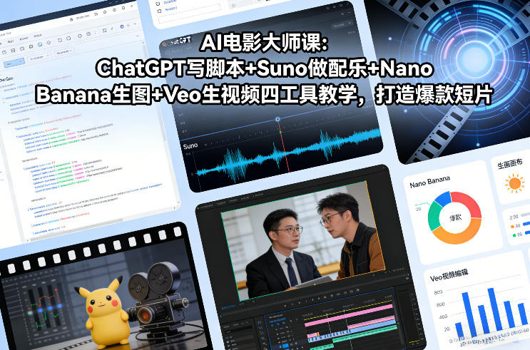 AI电影大师课：ChatGPT写脚本+Suno做配乐+Nano Banana生图+Veo生视频，打造爆款短片-低成本创业项目大全｜短视频带货+AI副业变现｜知行创业网