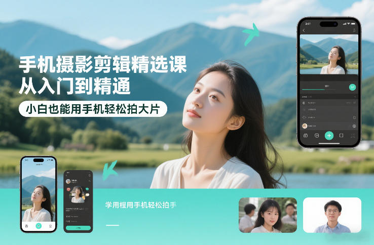 手机摄影剪辑精选课，从入门到精通，小白也能用手机轻松拍大片-低成本创业项目大全｜短视频带货+AI副业变现｜知行创业网